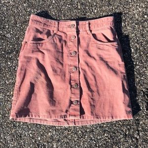 pink corduroy button up skirt